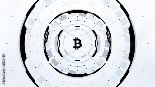 Bitcoin Futuristic Sci-Fi Blockchain Technology Circular HUD Background Digital Illustration