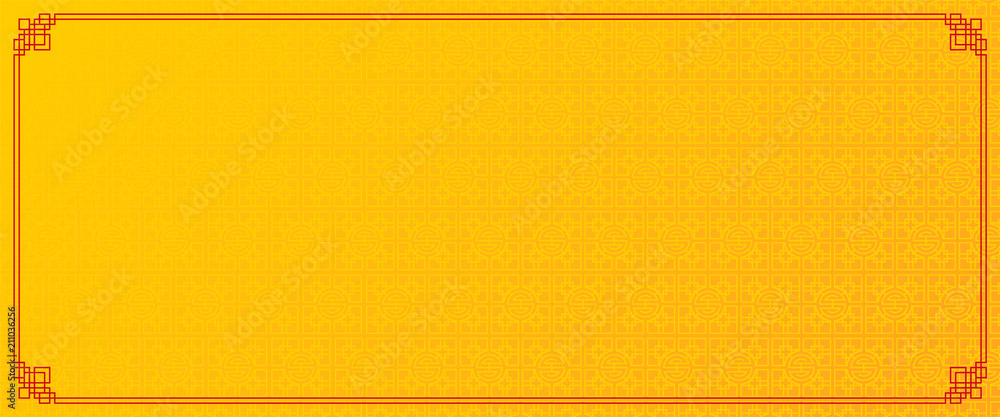 yellow chinese background with red border, abstract oriental banner ...