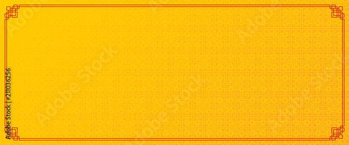 yellow chinese background with red border, abstract oriental banner with decoration frame, square window inspiration, vector illustration 