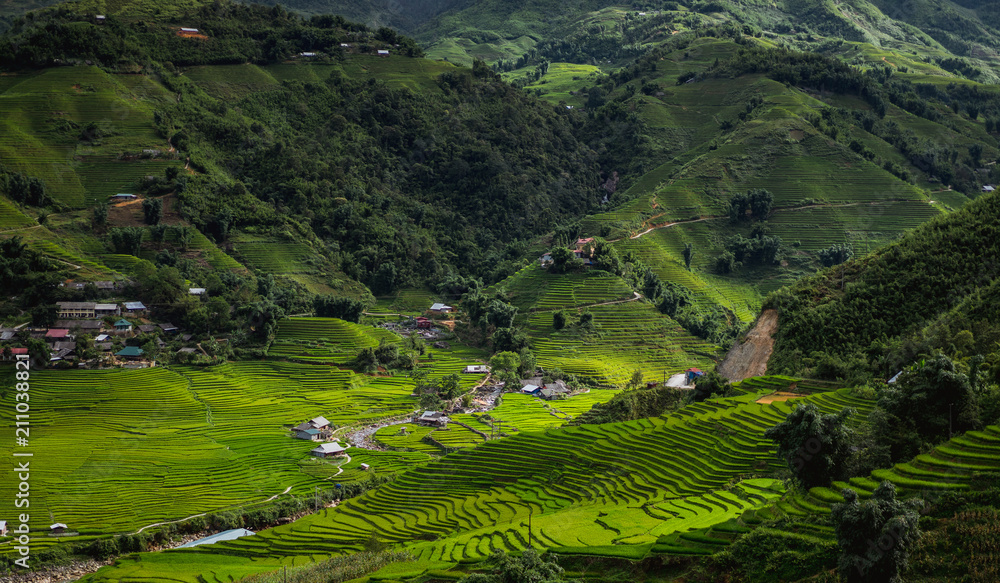 View of mountain with rice terrace in Sapa Vietnam.
