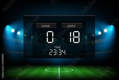 Digital scoreboard with stadium background. Infographic template