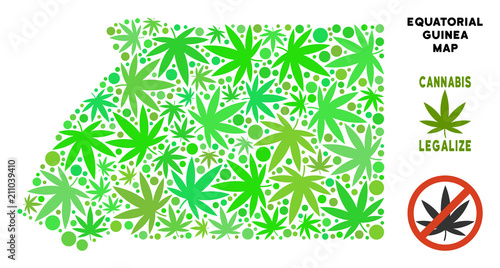 Royalty free cannabis Equatorial Guinea map collage of weed leaves. Concept for narcotic addiction campaign against drugs dependence or cannabis legalize.