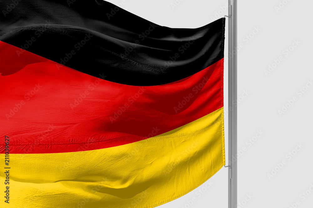 Naklejka premium Isolated Germany Flag waving, 3D Realistic Germany Flag Rendered