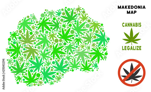 Royalty free cannabis Makedonia map mosaic of weed leaves. Concept for narcotic addiction campaign against drugs dependence or cannabis legalize. photo