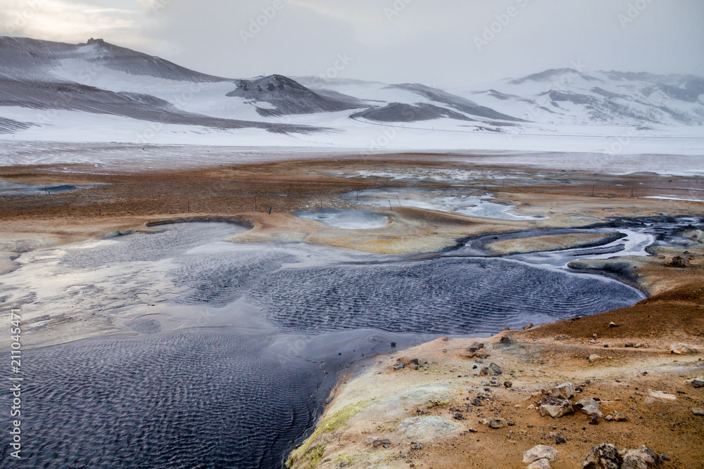 Wind ripples water surface - Hverir Hot Springs area, Iceland