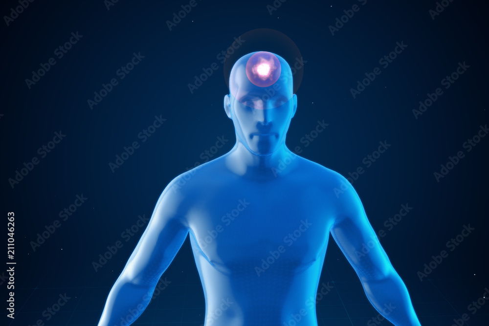 Model of a man with impulses of a headache, medical concept Model of a man with impulses of a headache, medical concept