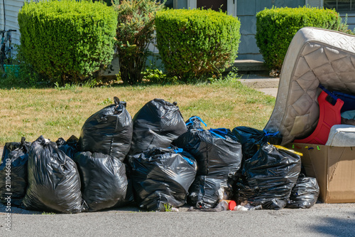 Bags of Garbage at Curb for Pick Up