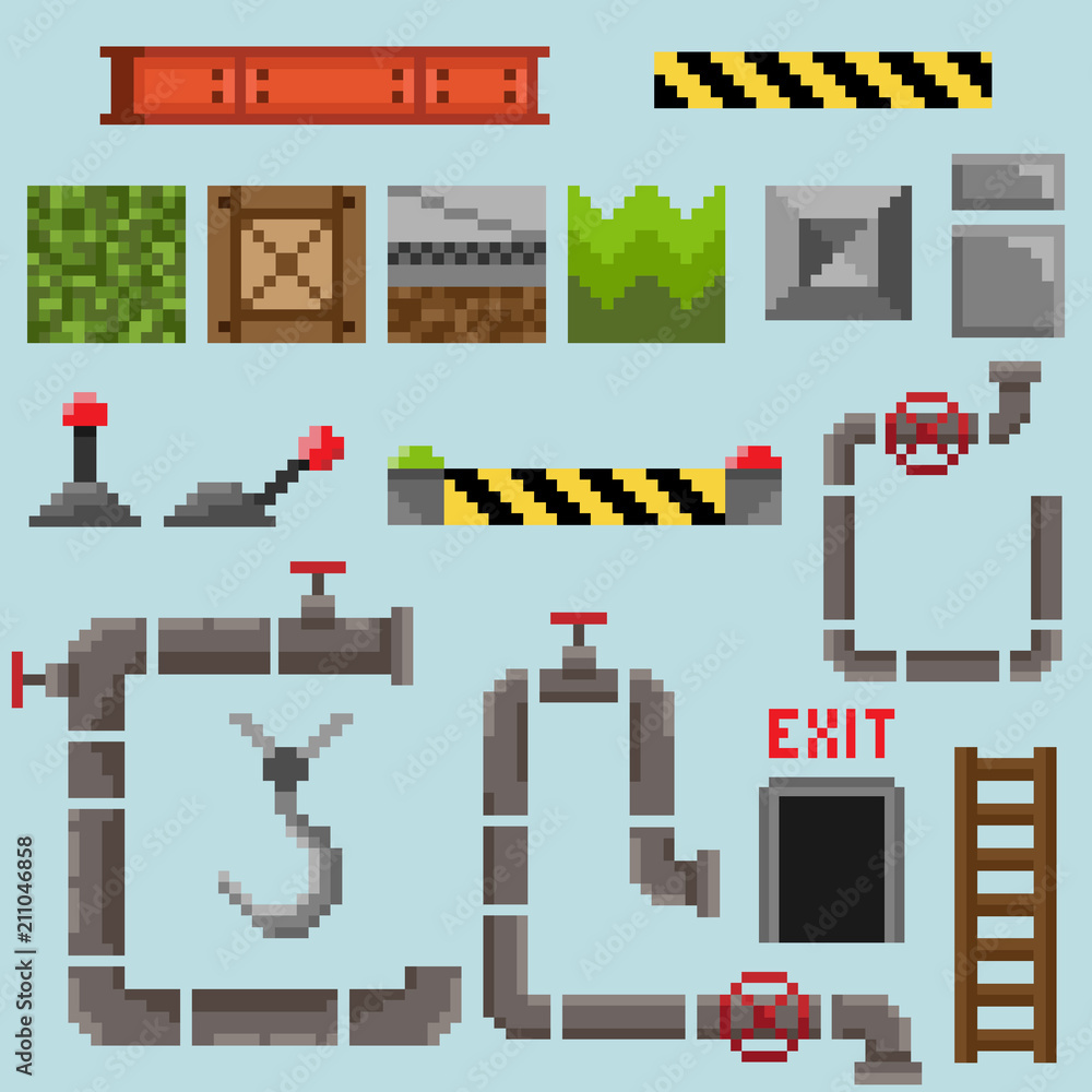A set of pixel seamless and other elements A set of pixel seamless and other elements