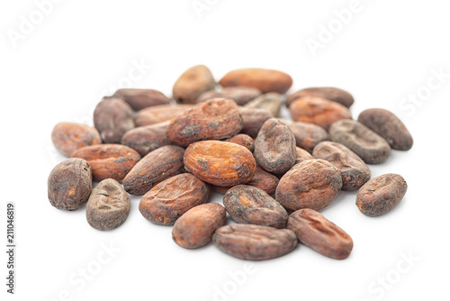 cocoa beans isolated on white backrgound, healthy eating concept