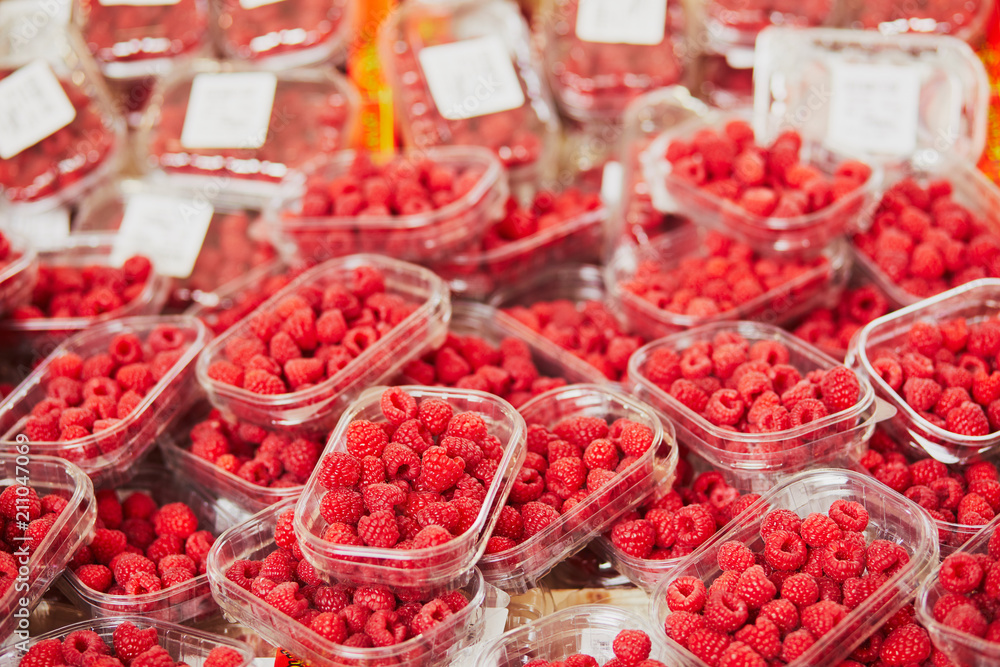 Fototapeta premium Fresh organic vegetables and fruits on farmer market in Paris, France