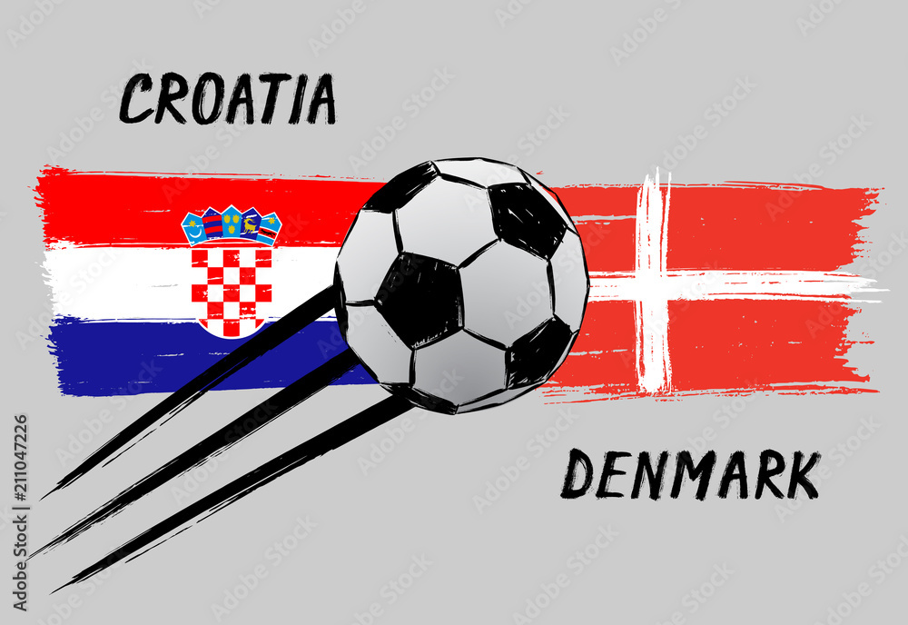 Fototapeta premium Flags of Croatia and Denmark - Icon for football championship - Grunge