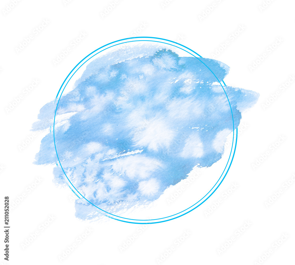 Pastel sky blue abstract brush strokes painted in watercolor surrounded by  thin circular frame on clean white background Stock Illustration | Adobe  Stock