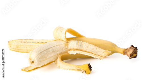 Ripe peeled banana on a white background. isolated.