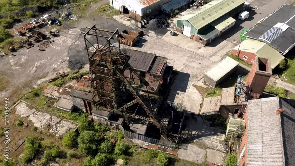 Aerial drone view of an old, abandoned coal mine Aerial drone view of an old, abandoned coal mine