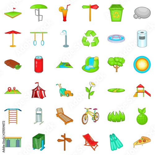City park icons set. Cartoon style of 36 city park vector icons for web isolated on white background