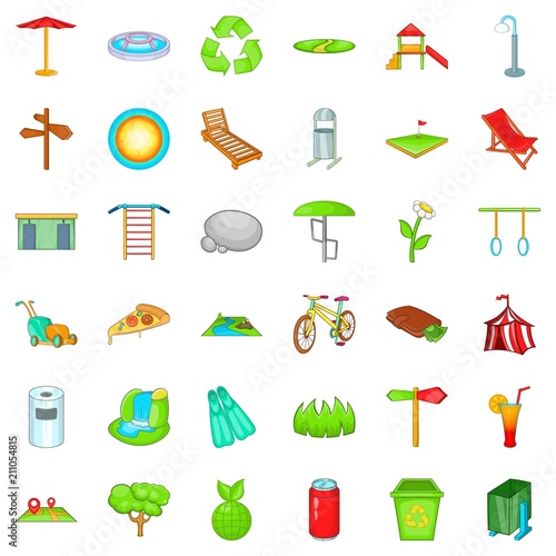Rest park icons set. Cartoon style of 36 reat park vector icons for web isolated on white background