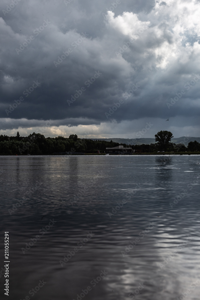 Cloudy lake after rain.