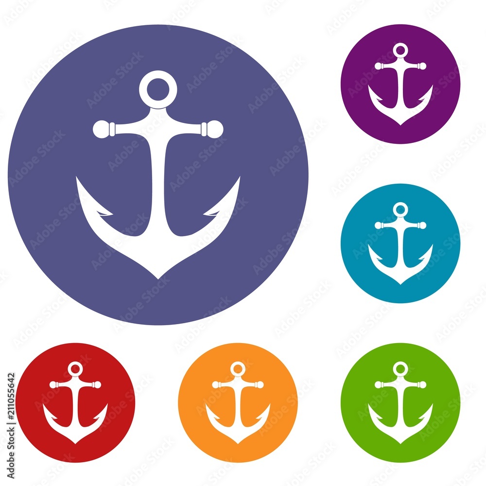 Anchor icons set in flat circle red, blue and green color for web Anchor icons set in flat circle red, blue and green color for web