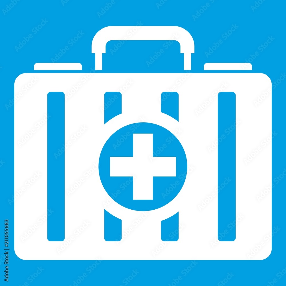 Obraz premium First aid kit icon white isolated on blue background vector illustration
