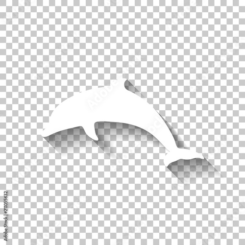 silhouette of dolphin. White icon with shadow on transparent bac