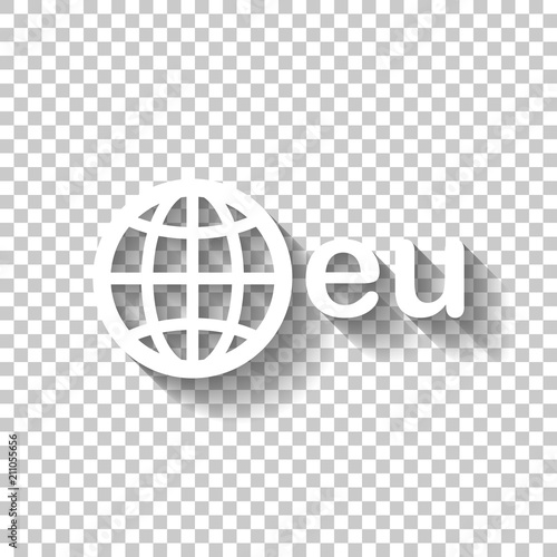 domain, European identity, globe and eu. White icon with shadow