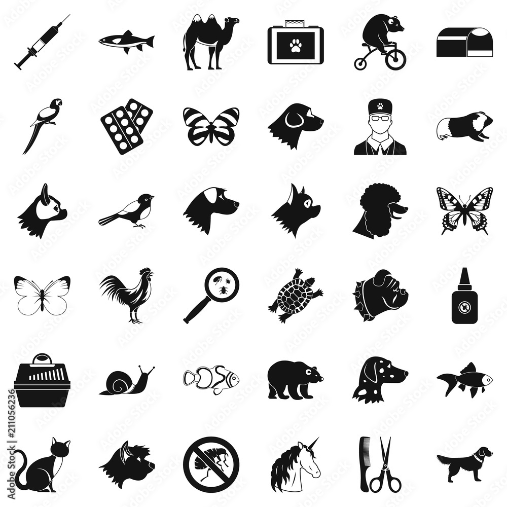 Animal medicine icons set. Simple style of 36 animal medicine vector icons for web isolated on white background