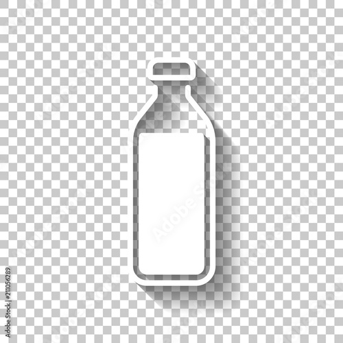 bottle of water, simple icon. White icon with shadow on transpar