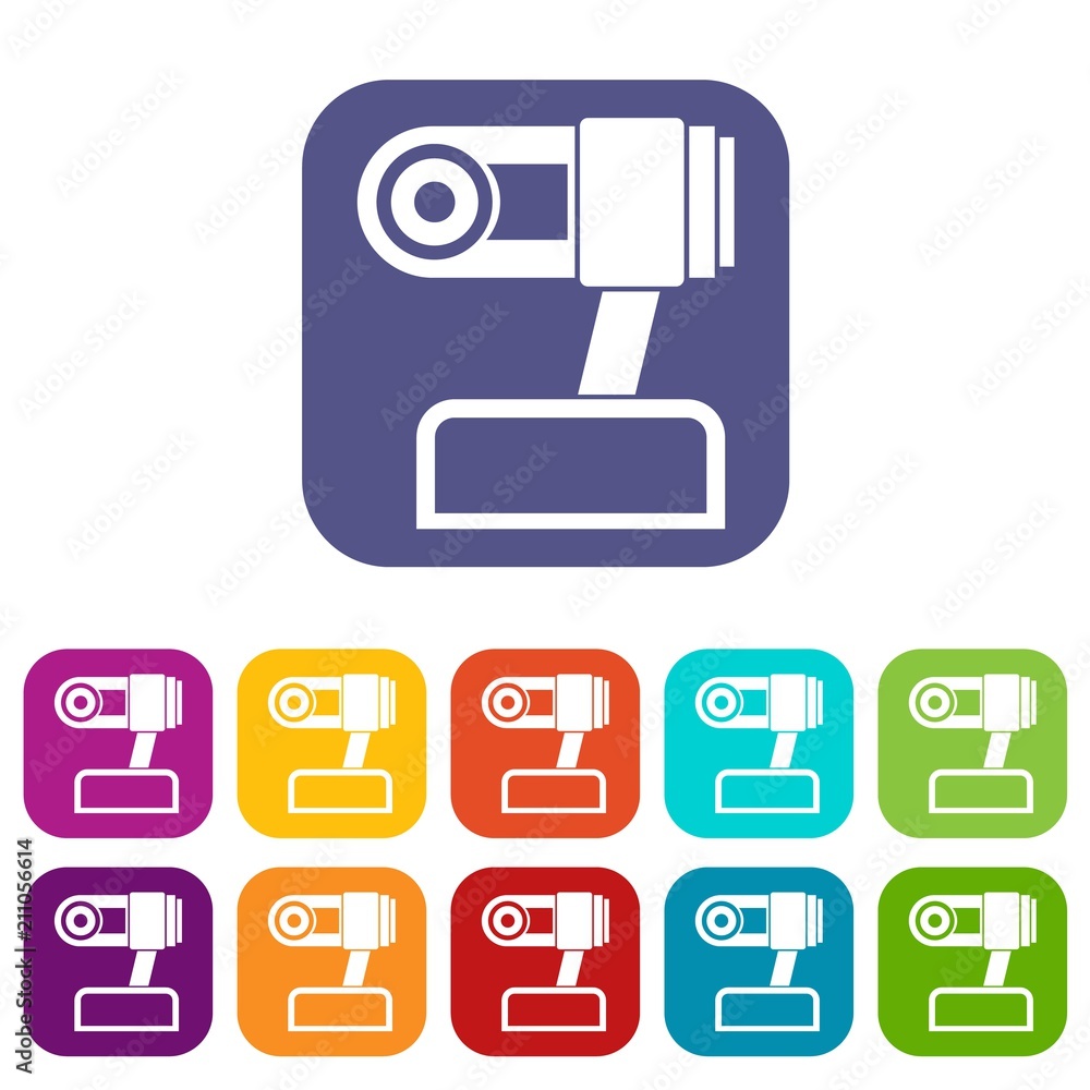 Webcam icons set vector illustration in flat style in colors red, blue, green, and other Webcam icons set vector illustration in flat style in colors red, blue, green, and other