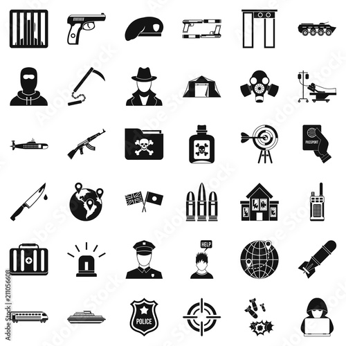World antiterrorism icons set. Simple style of 36 world antiterrorism vector icons for web isolated on white background