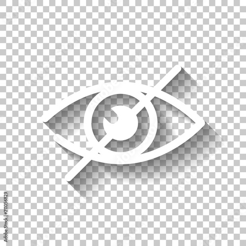 dont look, crossed out eye. simple icon. White icon with shadow
