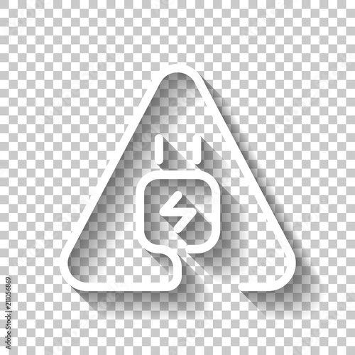 Electric power plug in warning triangle. Simple linear icon with