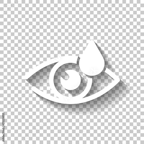 Eye and drop. Simple icon. White icon with shadow on transparent
