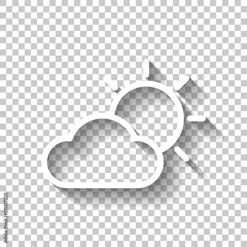 Sun and cloud. Weather symbol. Linear icon with thin outline. Wh