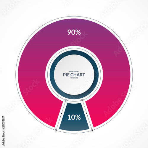 Infographic pie chart circle in thin line flat style. Share of 90 and 10 percent. Vector illustration.
