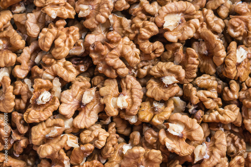 closeup of dried shelled walnut kernels 