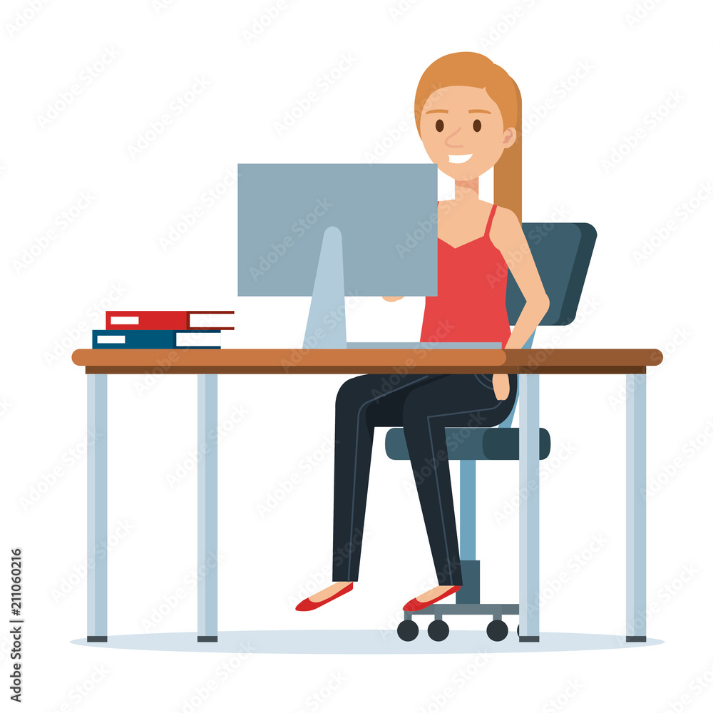 young woman in the workplace character vector illustration design