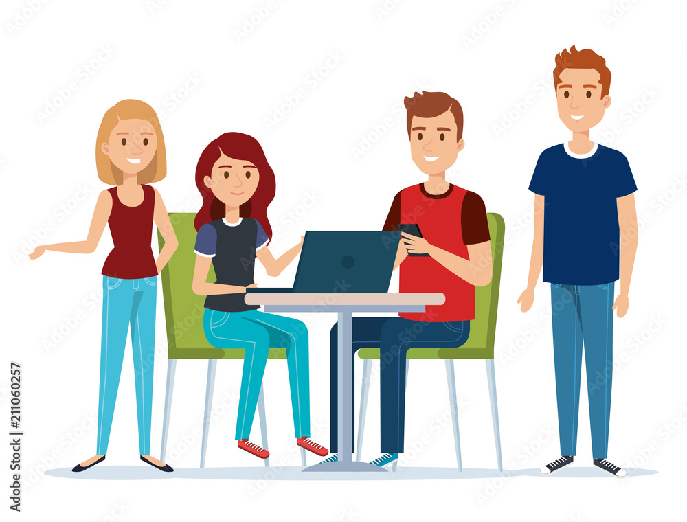 group of young people in the workplace avatars vector illustration design
