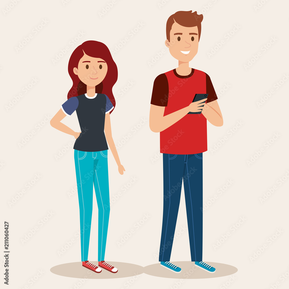 young couple avatars characters vector illustration design young couple avatars characters vector illustration design