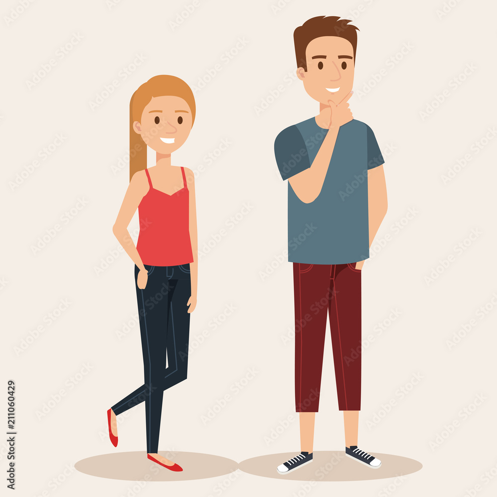 young couple avatars characters vector illustration design young couple avatars characters vector illustration design