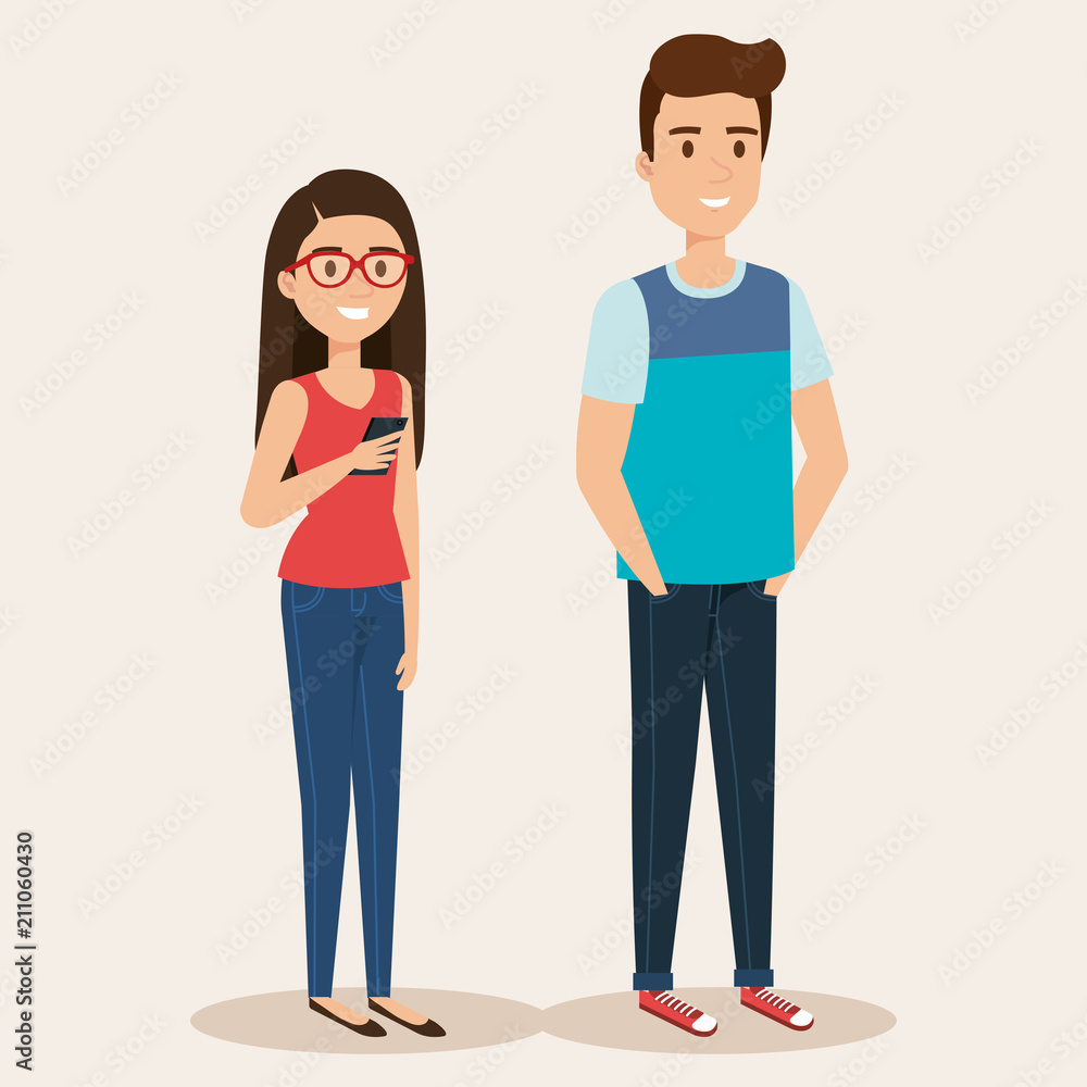 Fototapeta premium young couple avatars characters vector illustration design