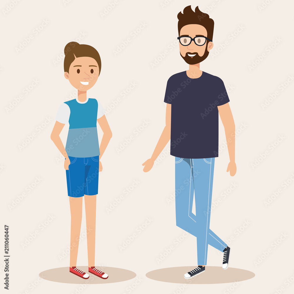 young couple avatars characters vector illustration design young couple avatars characters vector illustration design