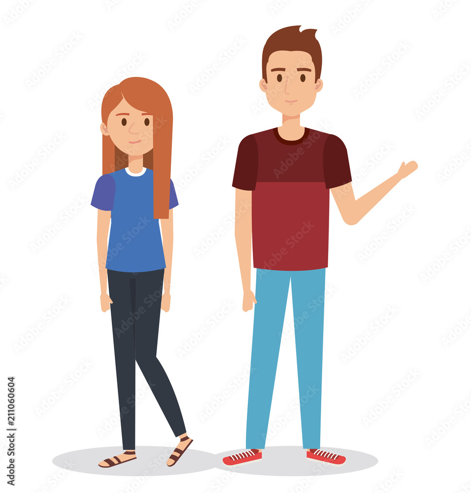 young couple avatars characters vector illustration design young couple avatars characters vector illustration design