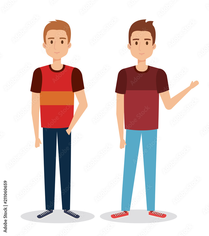 young boys avatars characters vector illustration design