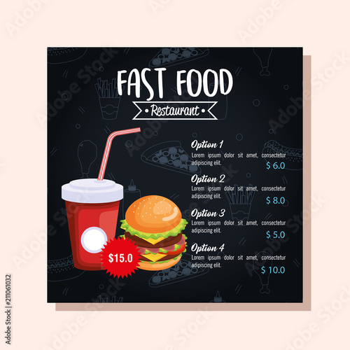 delicious big burger fast food menu card vector illustration design