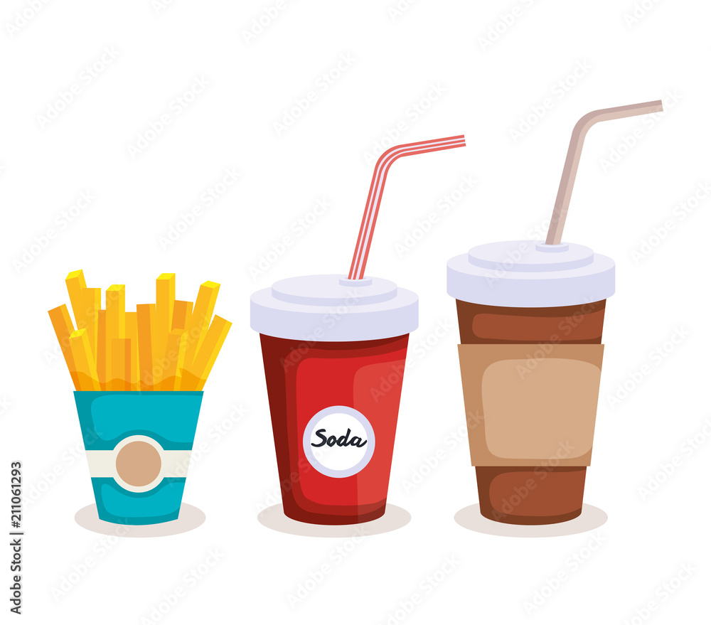 delicious french fries with soda and coffee vector illustration design delicious french fries with soda and coffee vector illustration design