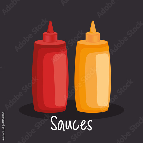 sauces bottles fast food icons vector illustration design