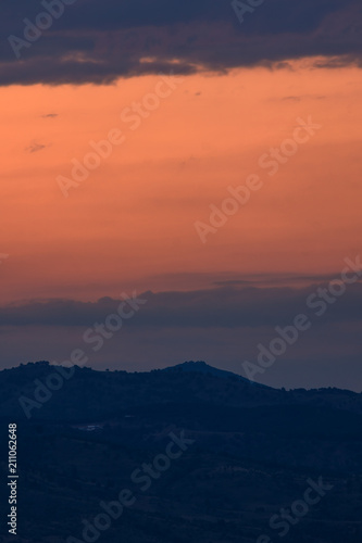 Amazing Sunset Panorama of Ograzhden Mountain, Blagoevgrad Region, Bulgaria