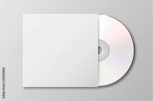 Vector realistic 3d white cd with cover icon isolated. Design template of packaging mockup for graphics. Top view