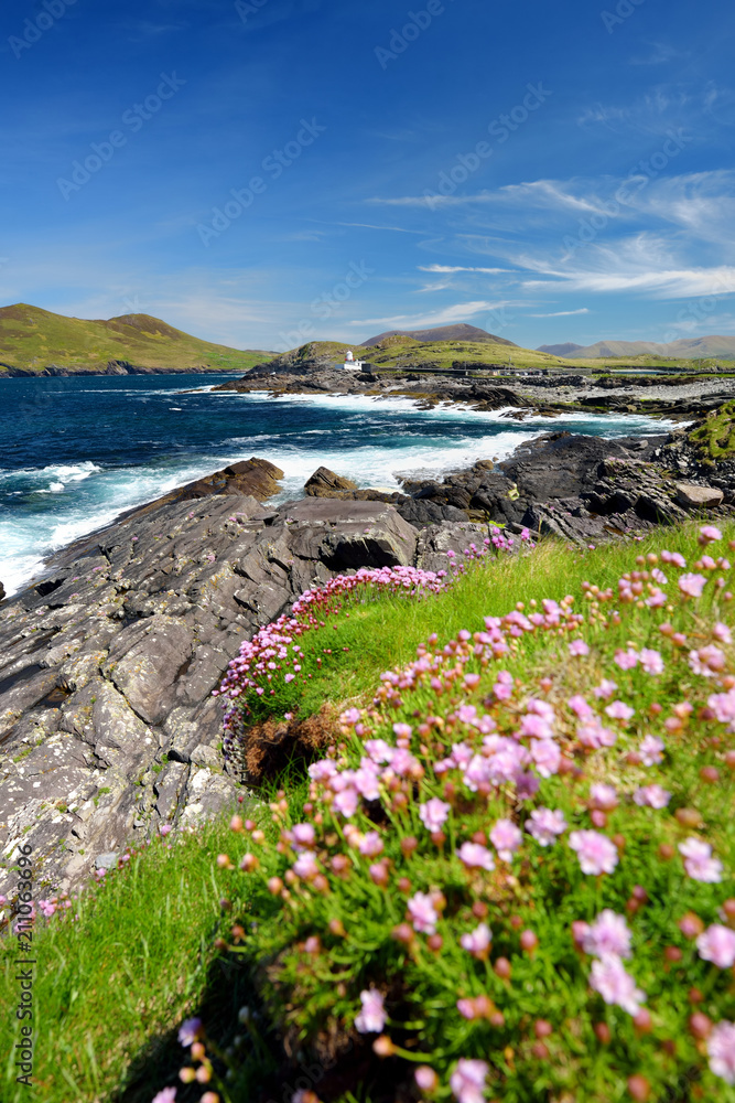 Beautiful view of Valentia Island Lighthouse at Cromwell Point. Locations worth visiting on the Wild Atlantic Way.