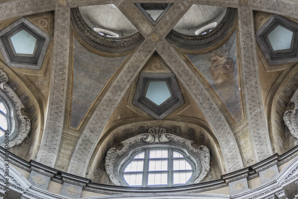 Turin, Piedmont, Italy - Detail of dome interior of Saint Lawrence's church - Royal church